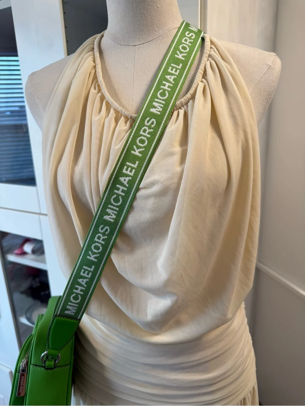 Michael Kors Apple Green Pebble Leather Crossbody Camera Bag with Branded Strap